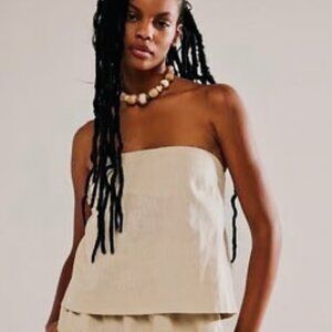 Free People Free-est Gotta Have It Cotton Linen TOP ONLY, Beige/Tan, NWOT